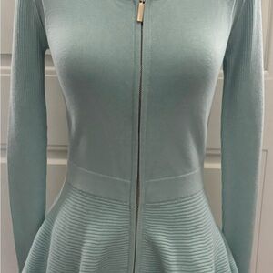 Boston Proper Peplum Zipper Cardigan Long Sleeves Mint Julep-XXS-NWT